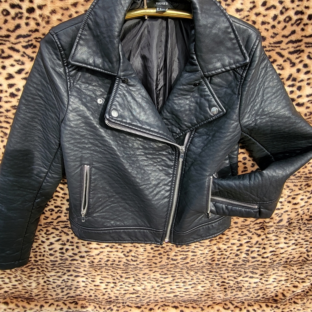 Cute faux leather cropped coat